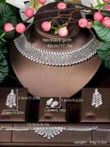 1套浪漫立體氧化鋯石葉子裝飾珠寶套裝，適用於婚禮和女性