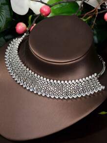 1套浪漫立體氧化鋯石葉子裝飾珠寶套裝，適用於婚禮和女性