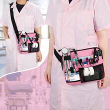 Nurse Fanny Pack With Tape Holder , Multi Compartment Medical Gear Pocket Nurse Organizer Belt Bag , Apron Hip Bag Utility Waist Pack For Stethoscopes Bandage Scissors Supplies ( Black/Pink ) - Pink - View 12