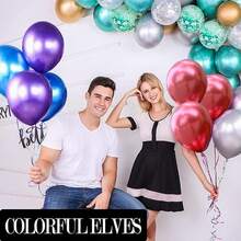 100入組12英寸金屬氣球，金色、銀色、紫色、藍色、綠色、紅色和玫瑰金色。非常適合派對裝飾、生日、紀念日、婚禮、新娘淋浴、家庭和聚會裝飾 - 多色 - 查看 2