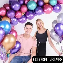 100入組12英寸金屬氣球，金色、銀色、紫色、藍色、綠色、紅色和玫瑰金色。非常適合派對裝飾、生日、紀念日、婚禮、新娘淋浴、家庭和聚會裝飾 - 多色 - 查看 1
