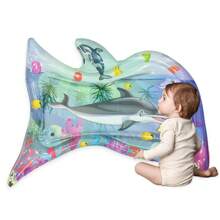 1pc Creative Dolphin Shaped Inflatable Pat Pad Novelty PVC Water-Pounding Mat Puzzle Game, Summer Cartoon Sea Creature Pattern Crawling Mat, Inflatable Water Injected EVA Floating Pool Toy (Random Color), Indoor/Outdoor Playmat, Pet Toy - Multicolor - View 5