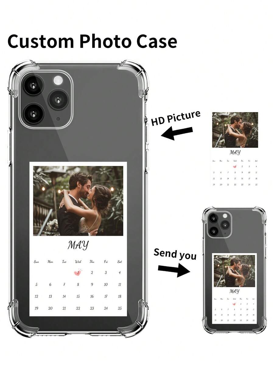 Apple 1pc Personalized Wedding Anniversary Calendar Name Printed Protective Phone Case, Compatible With Various Models Such As IPhone, Compatible With Samsung, Redmi Wedding