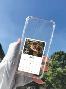 Apple 1pc Personalized Wedding Anniversary Calendar Name Printed Protective Phone Case, Compatible With Various Models Such As IPhone, Compatible With Samsung, Redmi Wedding