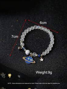 1pc Exquisite Star & Moon Beaded Couple Bracelet, Including Planetary, Lunar Cat Charm Bracelets - Multicolor - View 4