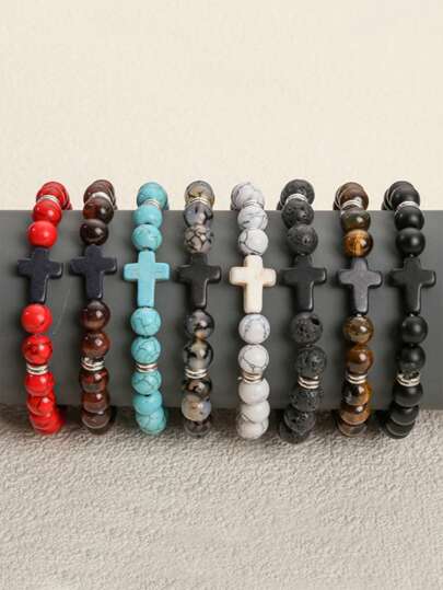 1入古色古香非傳統嘻哈風格天然石珠子手鍊，男士日常配戴