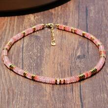 Collar de piedras naturales con cuentas de estilo bohemio en color dopamina, cadena de clavícula dulce y elegante para mujeres, adecuado para vacaciones de primavera/verano y uso diario