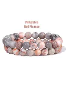 YAUKIA 2入組女士手鍊天然石手鍊組玛瑙8mm珠子手鐲，男士珠寶醫療治療青金石水晶手鍊