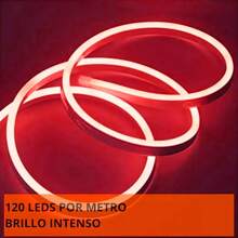 Tira de luz LED de neón flexible para hogar y exterior, 5 metros, cortable, sin fuente de alimentación, ambiente festivo, adecuada para fiestas de cumpleaños, reuniones navideñas, fiestas. - Rojo - Ver 5