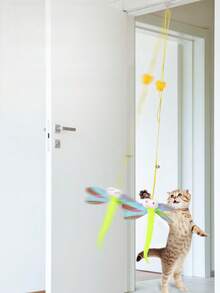 1 Piece Of Hanging Cat Toy, Hanging Door Elastic Rope Cat Toy, Feather Cat Rope Self-Entertainment Toy - Multicolor - View 3