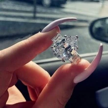 1 pieza Anillo con forma de gota de agua de aleación de plata brillante de moda con decoración de circonitas cúbicas, adecuado para uso diario de mujeres y anillo de compromiso - Plateado - Ver 4