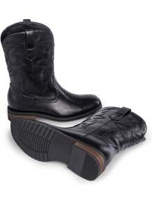 lumeheel Black Cowboy Boots For Men - Western Boot Men's Cowboy Boots With Square Toe | Cowboy Western Boot | Pull-On Boots| Old West Style Embroidered - Black - View 6