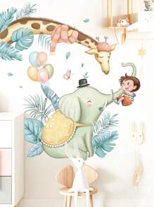 1pc Elephant Giraffe Wall Decal Rainforest Tree Wallpaper For Background Wall, Stickers, Wall Decal, Vinyl Decal For Home Decorations, Spring Decoration Items Refresh Your Home, Rama Decoration Stickers - Multicolor - View 9