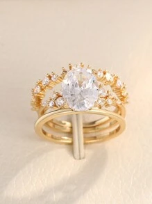 3 件/套时尚方晶锆石戒指套装，适合女士结婚订婚周年纪念派对戒指首饰情人节礼物、妈妈、母亲、母亲节、礼物 - 1# - 查看 6