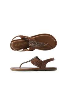 Women's Elastic Strappy String Thong Ankle Strap Summer Gladiator Sandals - màu nâu - Xem 3