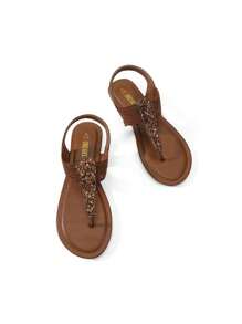 Women's Elastic Strappy String Thong Ankle Strap Summer Gladiator Sandals - màu nâu - Xem 4