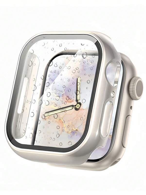 Carcasa 3 en 1 con protector de pantalla de vidrio templado compatible con Apple Watch Series 10/9/8/SE2/7/6/SE/5/4/3/2/1 de 49mm/46mm/42mm/45mm/44mm/41mm/40mm, protector de parachoques delgado de cobertura completa, cubierta protectora de PC duro HD ultra delgada compatible con Apple Watch