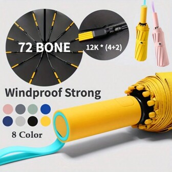 72 Bone Super Strong Windproof Automatic Sun Umbrella For Men Women Large Rainproof Sun-Proof UV Protection Folding Men Umbrellas (Yellow) Summer Cooling, Beach, Travel