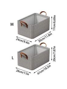 1pc Baby Clothes Storage Box Houndstooth Non-Woven Fabric Foldable Storage Basket For Clothes And Pants Organizing - Houndstooth - View 2