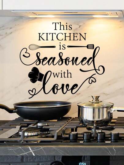 1pc PVC Kitchen Sticker, Modernist Slogan Graphic Wall Renovation Sticker For Kitchen,Stickers,Wall Decal, Vinyl Decal For Home Decorations,Spring Decoration Items Refresh Your Home,Rama Decoration Stickers Gifts Birthday Graduation Kitchen Decor