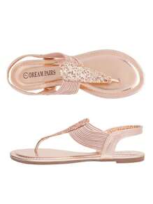 Women's Elastic Strappy String Thong Ankle Strap Summer Gladiator Sandals - Rượu sâm banh - Xem 3