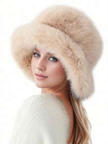 1pc Women Faux Fur Y2K Style Thick Furry Bucket Hat, Suitable For Extremely Cold Days, Outdoor Snow Activity, Daily Wear, Warm In Winter