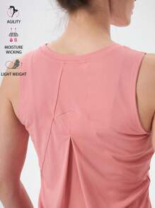 Yoga Basic Solid Breathable Athletic Tank Top Sleeveless T-Shirts Back Wrinkle Design Summer Strawberry Pink - Coral Red - View 5