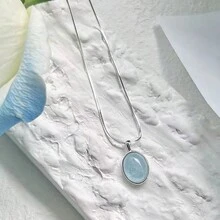 1 pieza. Collar minimalista y personalizado de piedra lunar y aguamarina, diseño único de cadena elíptica para la clavícula para bodas/fiestas - Collar de aguamarina - Ver 4