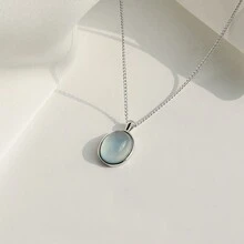 1 pieza. Collar minimalista y personalizado de piedra lunar y aguamarina, diseño único de cadena elíptica para la clavícula para bodas/fiestas - Collar de aguamarina - Ver 5