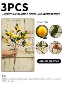 1PC/2pcs/3PCS/5PCS, Artificial Lemonade Ornament, 67cm Long, 1 Stick 6 Fruits, Non-Fading Flexible Plastic Plant Artificial Flower Fruit Potted Decoration, Modern Simple Nordic Style, Suitable For Home Interior And Outdoor Decoration, Flower Arrangement, Wedding, Etc.