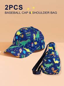 2 件套儿童恐龙棒球帽和恐龙邮差包套装，适合男孩时尚搭配返校 - 藏蓝色 - 查看 1