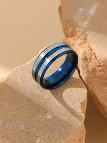 1pc Stainless Steel Street Style Hip Hop Blue Groove Lines Pattern Men's Rings Summer Jewelry - Ring - View 3