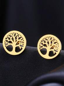 1 件不锈钢耳环复古摇钱树时尚耳环，经典简约耳环婚礼派对珠宝 2022 - 生命樹耳釘 - 查看 1