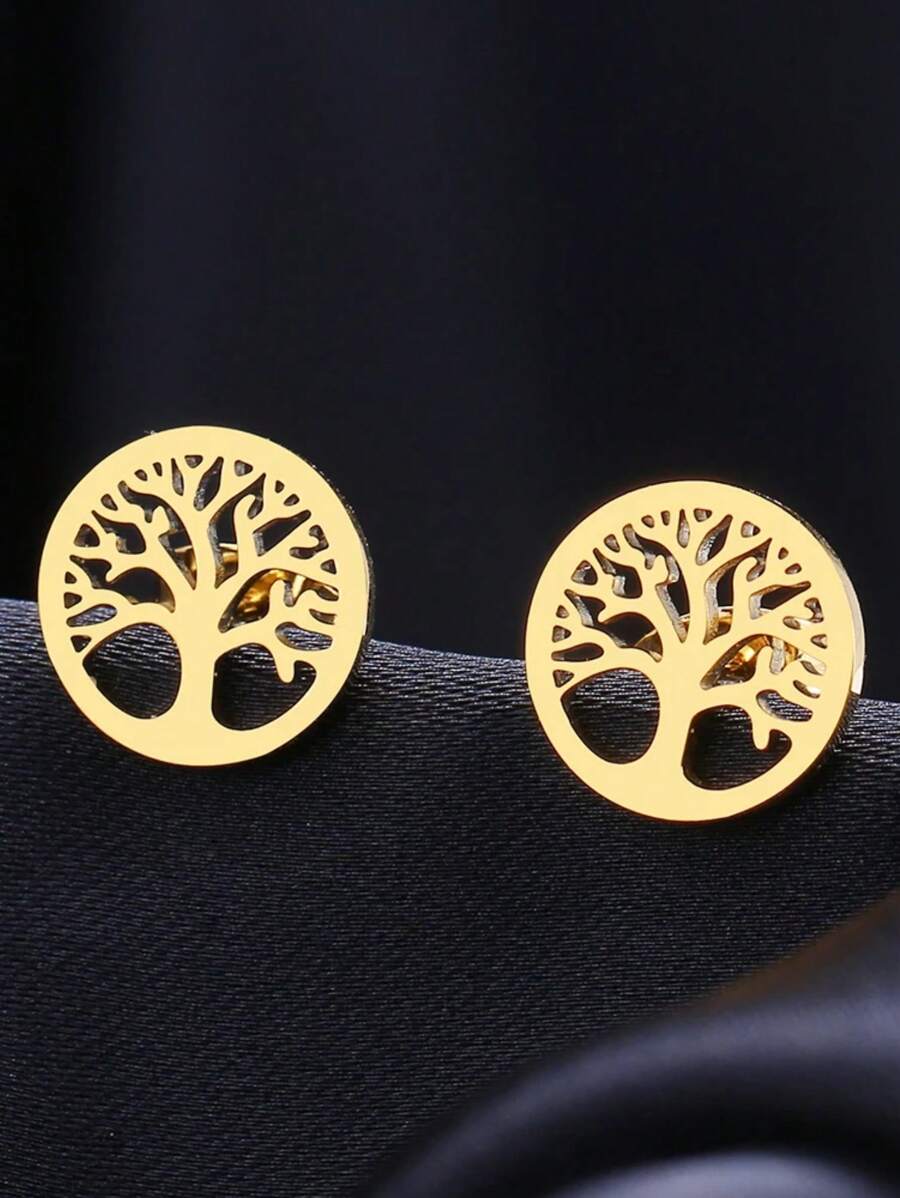 1 件不锈钢耳环复古摇钱树时尚耳环，经典简约耳环婚礼派对珠宝 2022 - 生命樹耳釘 - 查看 1