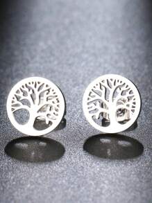 1 件不锈钢耳环复古摇钱树时尚耳环，经典简约耳环婚礼派对珠宝 2022 - 生命樹耳釘 - 查看 4
