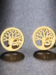 1 件不锈钢耳环复古摇钱树时尚耳环，经典简约耳环婚礼派对珠宝 2022 - 生命樹耳釘 - 查看 3