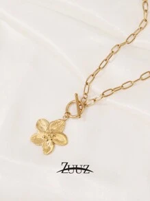 1件復古風18K鍍金不鏽鋼花朵吊墜項鍊，女士珠寶，好朋友禮物，情人節禮物 - 項鍊 - 查看 6