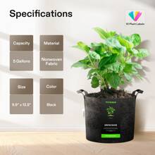 VIVOSUN 5-Pack Grow Bags, 300g Thickened Non-Woven Fabric Heavy Duty Garden Planting Pots With Handles, For Vegetables, Flowers And Fruits, Indoor Outdoor Growing, Black
