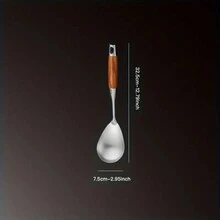 1隻紅木炒匙，不銹鋼長柄炒菜鏟、湯匙、粥匙，廚房、廚房物品、食品、烹飪、露營、房間裝飾、組織、派對必備 - 銀色 - 查看 3