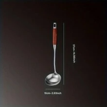 1隻紅木炒匙，不銹鋼長柄炒菜鏟、湯匙、粥匙，廚房、廚房物品、食品、烹飪、露營、房間裝飾、組織、派對必備 - 銀色 - 查看 6