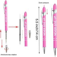 12pcs Pink Inspirational Quotes & Sarcastic Screen Touch Pen Ballpoint Pens, Office Motivational Scriptures, Black Ink - Black - View 3