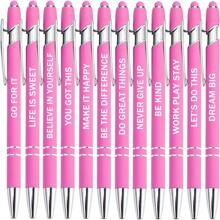 12pcs Pink Inspirational Quotes & Sarcastic Screen Touch Pen Ballpoint Pens, Office Motivational Scriptures, Black Ink - Black - View 1