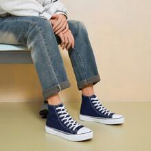 男女通用時尚高筒運動鞋女士經典高筒帆布鞋男士休閒網球鞋 - 海軍 - 查看 10