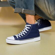 男女通用時尚高筒運動鞋女士經典高筒帆布鞋男士休閒網球鞋 - 海軍 - 查看 8