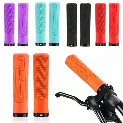1pair Bicycle Handlebar Grips, Cool Multiple Colors Available, Anti-Slip & Shock Absorbing Grips, Mountain Bike Handlebar, Aluminum Alloy Single Side Locking Rubber Grips
