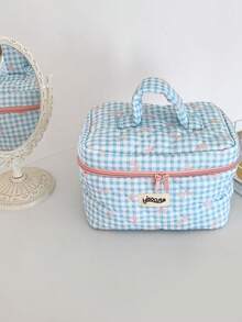 原汁原味格紋蝴蝶結手持化妝包，新鄉村風格大容量彩色格紋蝴蝶結便攜式收納袋，適用於旅行與化妝品 - 手拎化妝包 - 查看 12