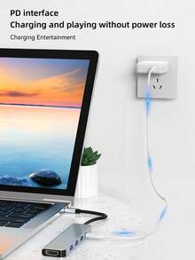 DANYCASE Hub USB C 5 en 1 con estación de acoplamiento 4K@30Hz, compatible con HDTV, USB 3.0, 2.0, carga PD87W para Huawei y Samsung - 5 en 1 - Ver 4