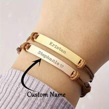 Vòng tay tùy chỉnh bằng thép không gỉ Khắc tên ngày Mặt dây chuyền Đơn giản có thể điều chỉnh kích thước Vòng tay dây rút Nam và nữ Phụ kiện trang sức cá nhân Ngày lễ tình nhân Quà tặng kỷ niệm sinh nhật - Hoa hồng vàng - Xem 2