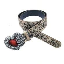 1 pieza Cinturón de cintura para mujeres empoderado con corazón y diamante prensados al estilo punk retro - Caqui - Ver 5