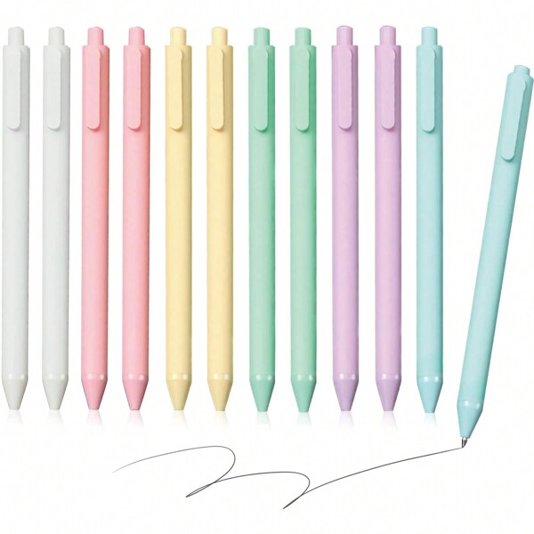 12 Pcs Ballpoint Pens, Comfortable Writing Pens, Pastel Retractable Pretty Journaling Pens, Black Ink Medium Point 1.0 Mm Gift Pens, Cute Pens Office Supplies For Women Men Back To School